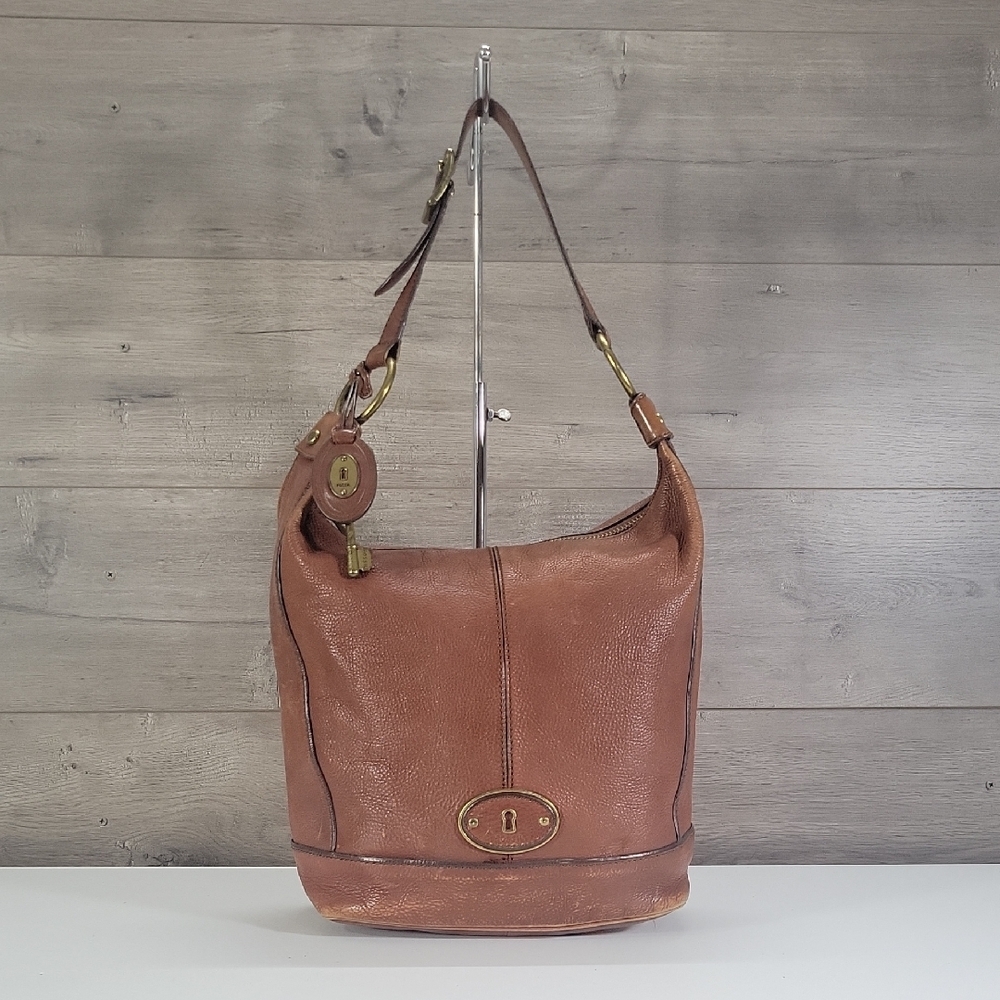 Fossil Brown Pebbled Leather Shoulder Hobo Bag